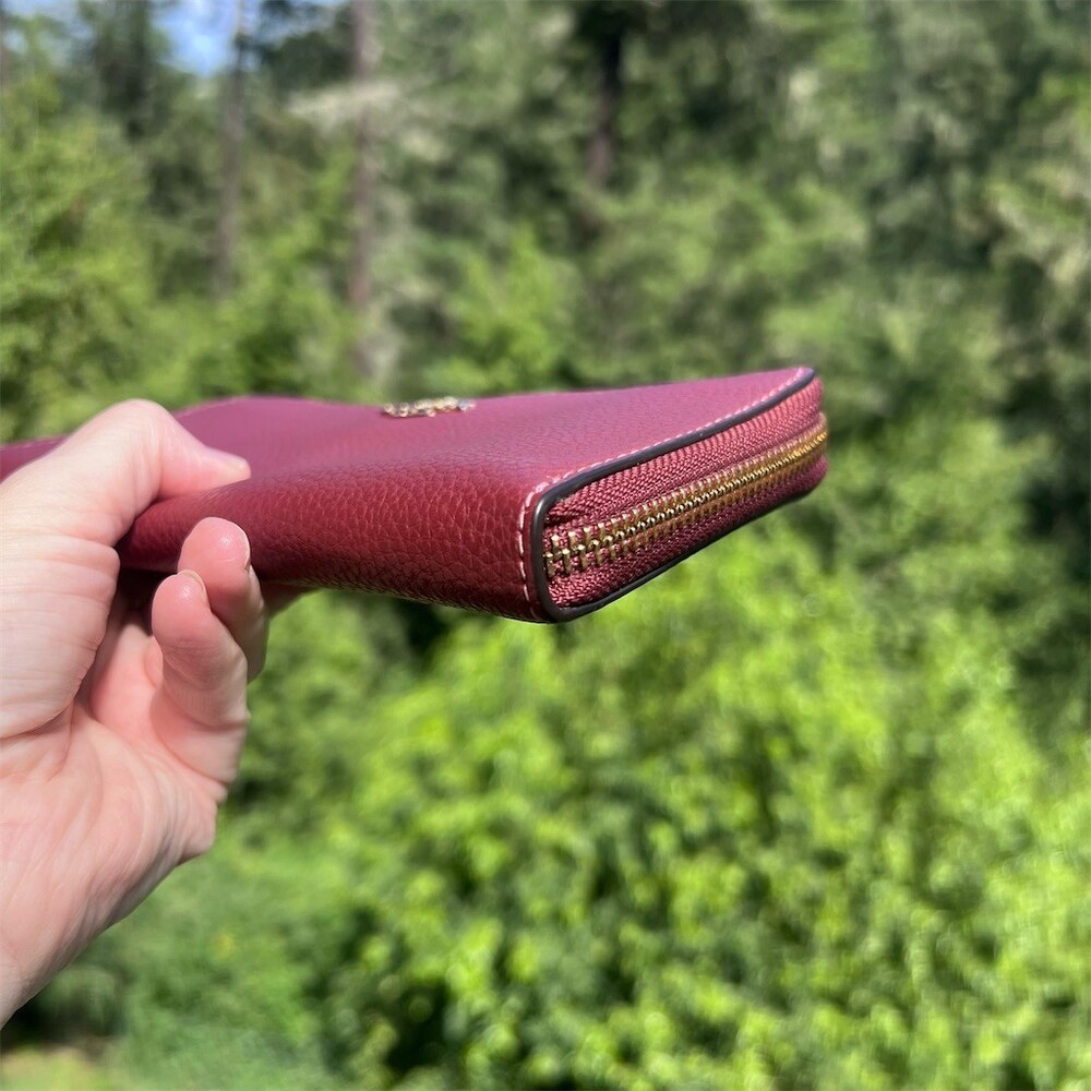 COACH Long Zip-Around Burgundy Pebble Leather Wallet w Gold Hardware AUTHENTIC - Picture 8 of 12